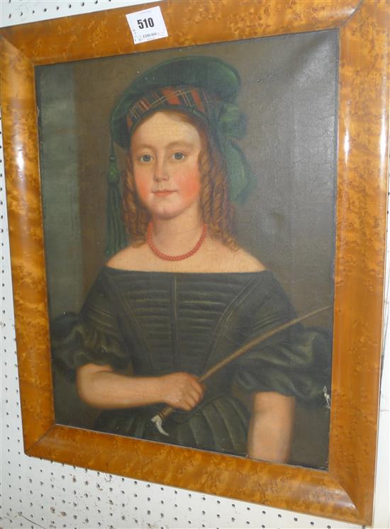 Hannah Maria Hudson. oil portrait of Miss Dunn wearing a tartan bonnet, Aged 11½ years(-)